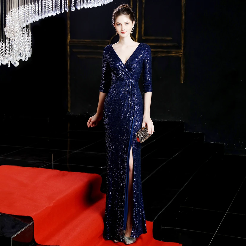 Elegantes, langes Paillettenkleid im Meerjungfrauenstil mit langen Ärmeln – ein echter Hingucker! view 22
