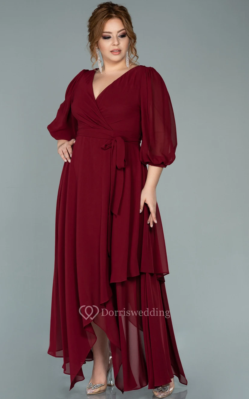 V-neck Half-sleeve Chiffon Empire Petal A-line Formal Plus Size Dress view 9