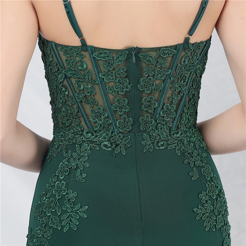 Spitzen-Abendkleid mit heißer Diamant- und Fischgrätenmuster-Weste, tiefem Taillenausschnitt, schulterfreiem Design und kurzer Schleppe view 61