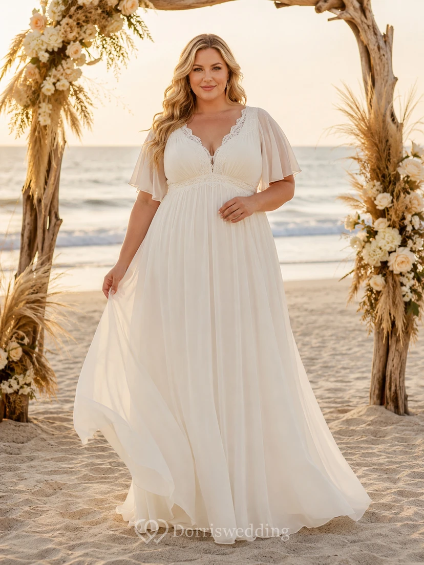 Plus Size Empire Waist Chiffon Beach Wedding Dress