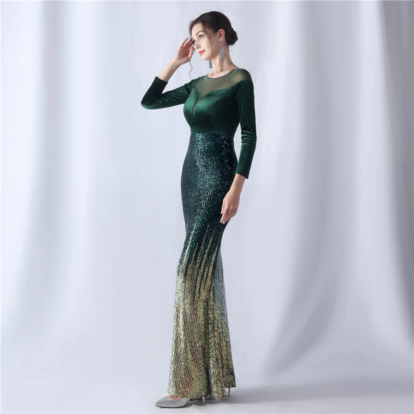 Long-Sleeved Fishtail Evening Dress High-End Atmosphere Elegant Banquet Temperament Velvet Aura Queen view 19