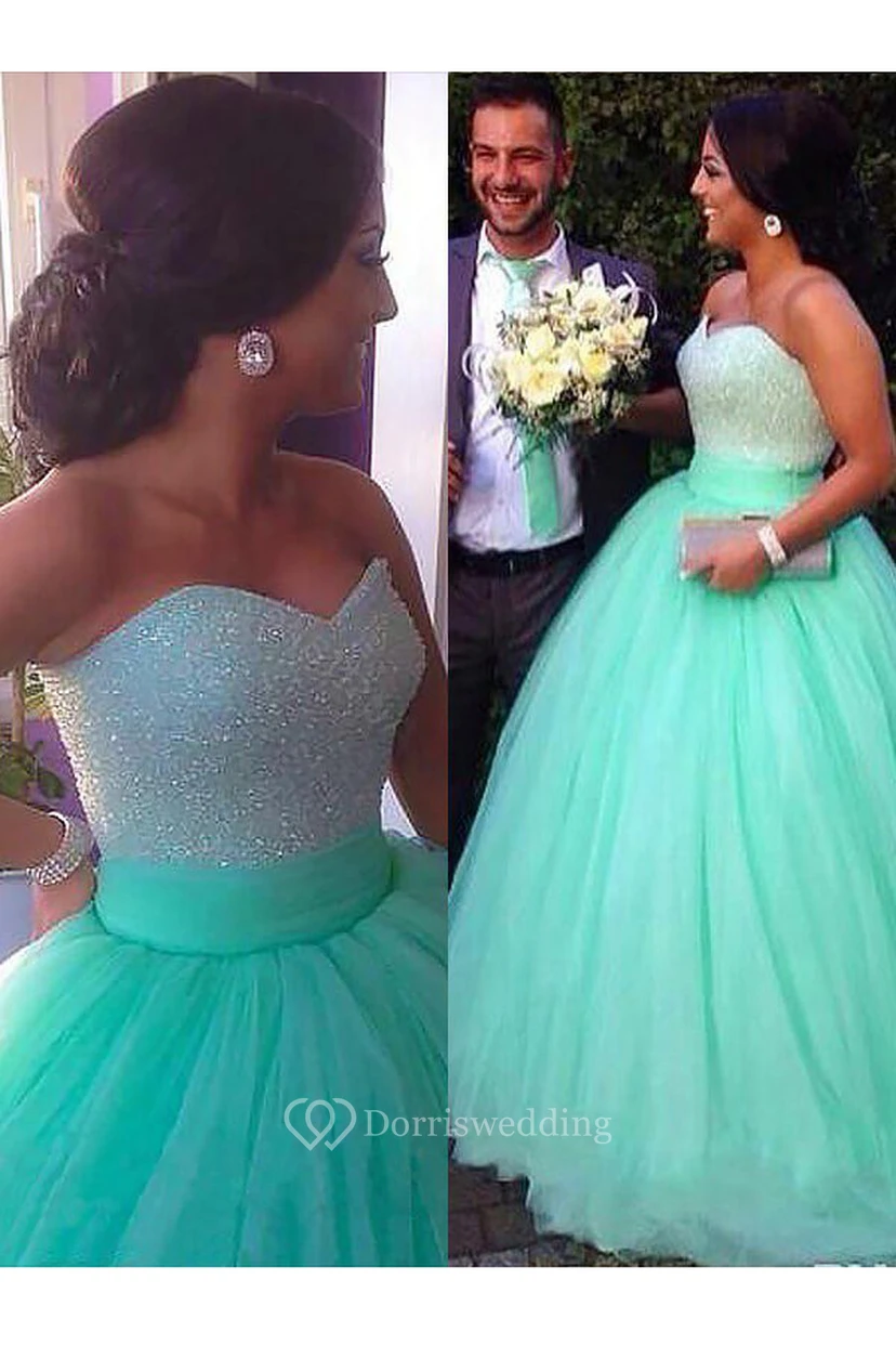 Ball Gown Tulle Sequins Sweetheart Sleeveless Zipper Dress view 3