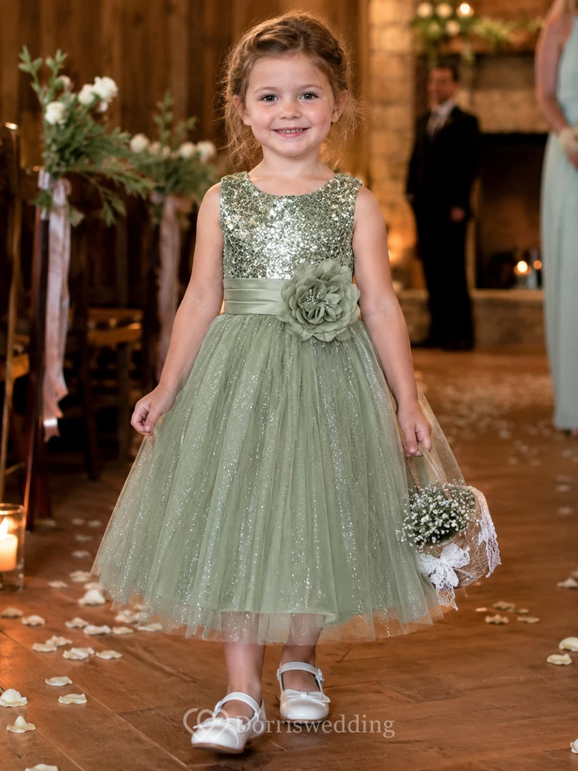 Sleeveless A-line Sequined Dress With Flower and Pleats view 9
