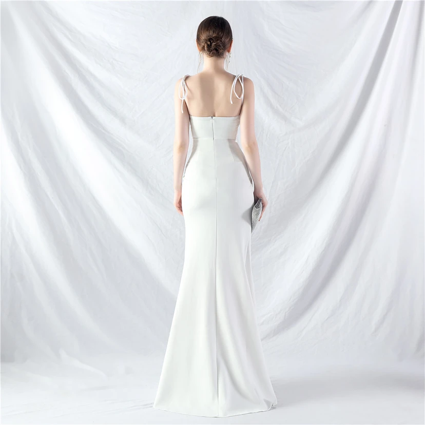 Vestido de noche de satén con cintura y orejas fijas, nueva tendencia, con dos métodos de atado de cuerda. view 56