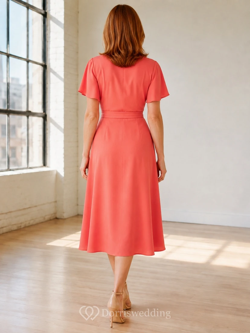 Robe midi portefeuille à manches courtes et col V en jersey corail view 2