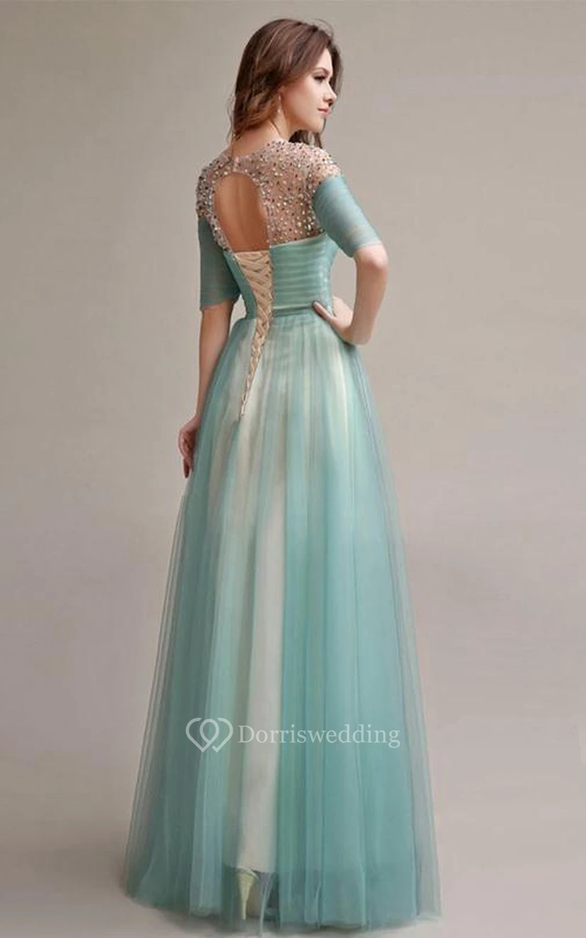 Stunning See-Through Neck Beading A-Line Prom Dress view 2