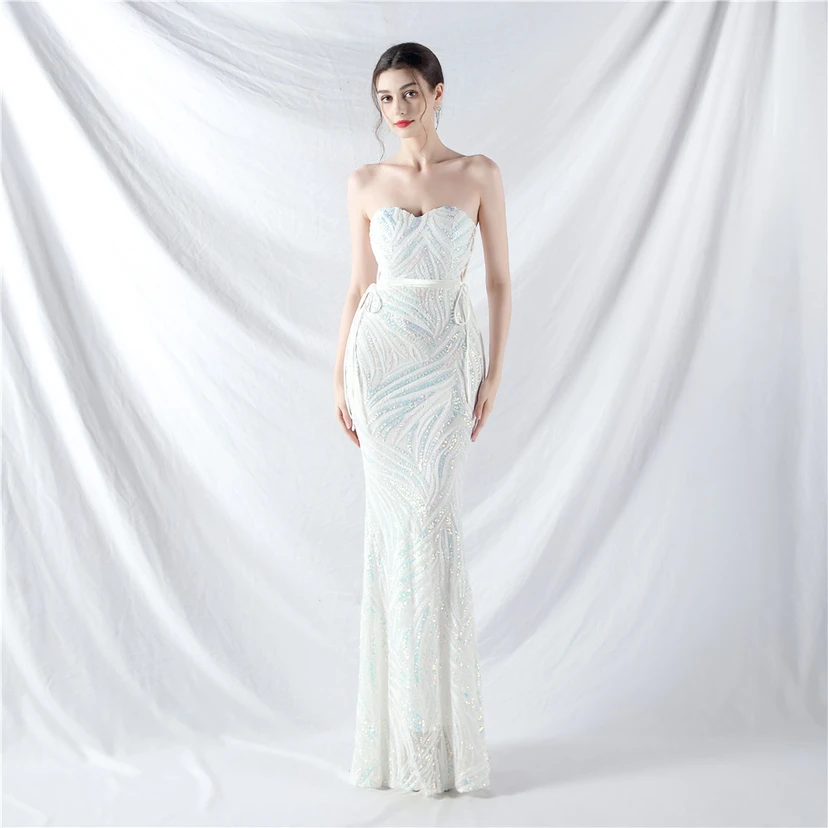 Vestido de noche con tirantes, top tipo tubo y lentejuelas apiladas encriptadas, con método de doble atado de cuerda. view 40