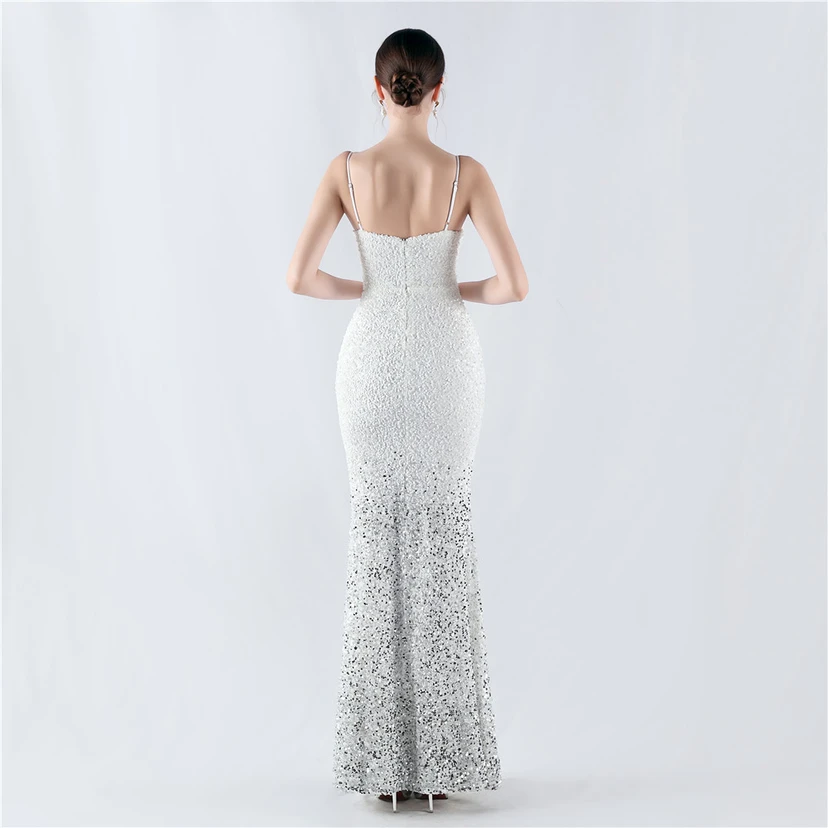 Samtiger, farbverlaufender, perlenbesetzter, sexy Strumpfhalter-Abendkleid view 2