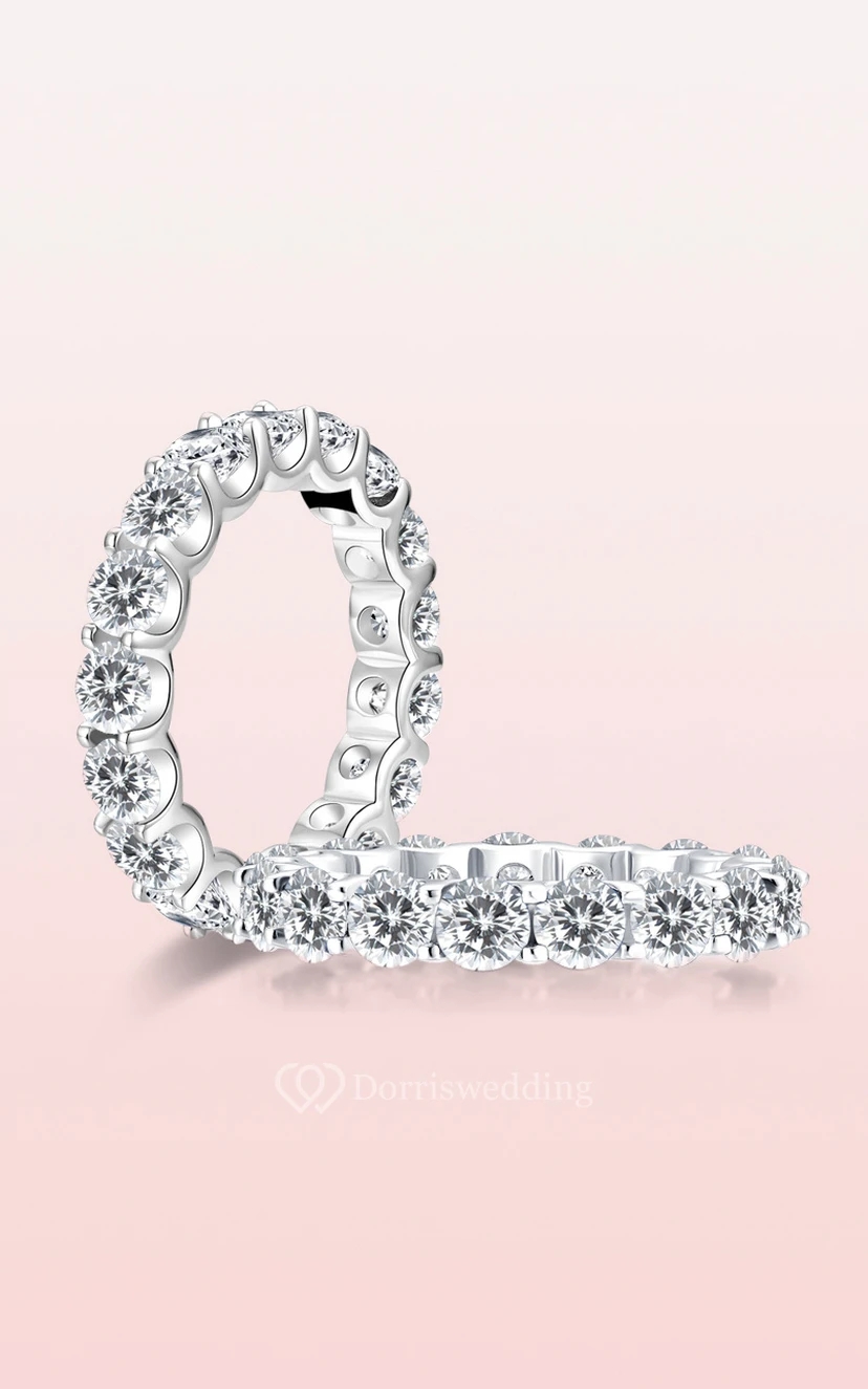 Eternity Round Cut 925 Silver Wedding Rings view 3