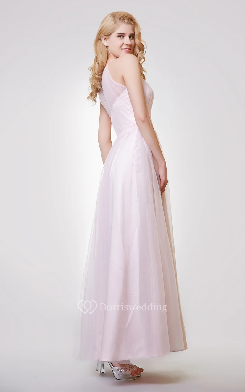 Sleeveless A-line Long Tulle Dress With Pleats view 4