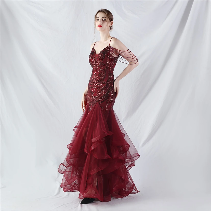 Handgefertigte Perlen, festes Netz, Positionierungsblumenperlen, Spleißnetz, heißes Tanz-Feier-Performance-Kleid view 23