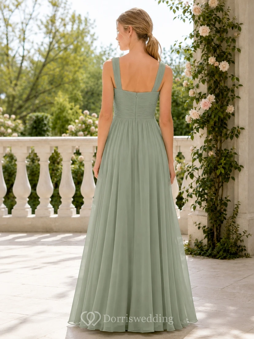 Celadonfarbenes Brautjungfernkleid für junge Mädchen, A-Linie, ärmellos, Chiffon, schlicht view 2