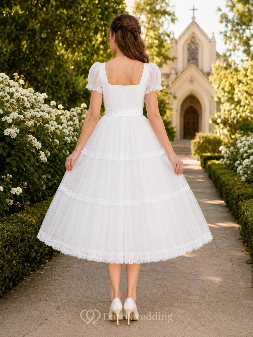 Square Neck Puff Sleeve Tulle Communion Girl Dress view 2