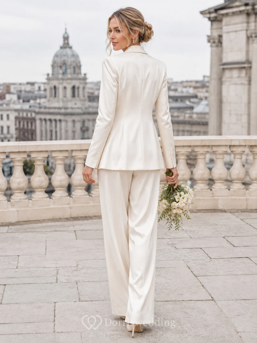 Eleganter Hosenanzug mit Wasserfallausschnitt, Blazer mit Reverskragen und weitem Bein für standesamtliche Trauungen view 2