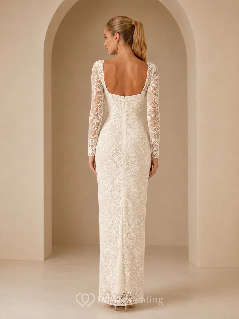 Elegant Lace Square Neck Long Sleeve Floor Length Wedding Gown view 2