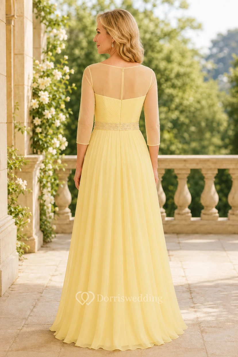 Daffodil Chiffon A-Line Mother Dress With 3/4 Sleeves view 2