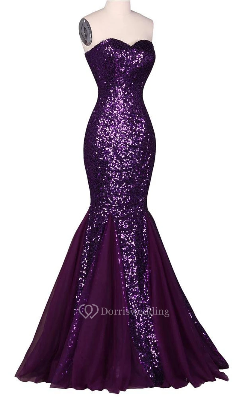 Sweetheart Sleeveless Lace-Up Back Sequins Dress view 3