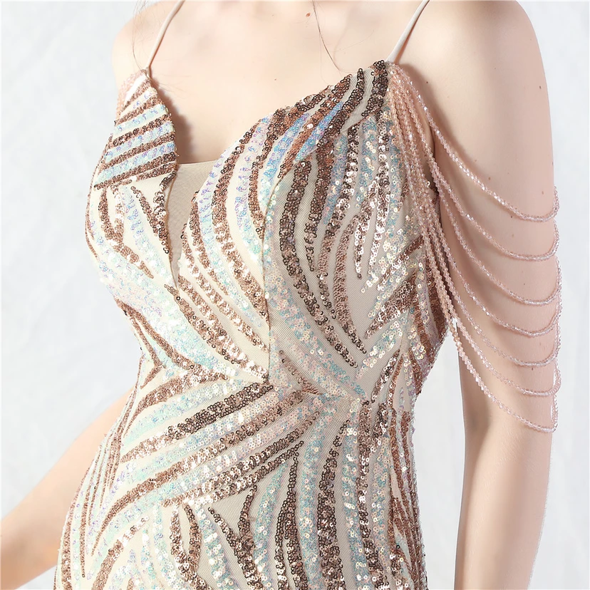 Layered Beads Spliced ​​Mesh High-End Evening Dress view 42