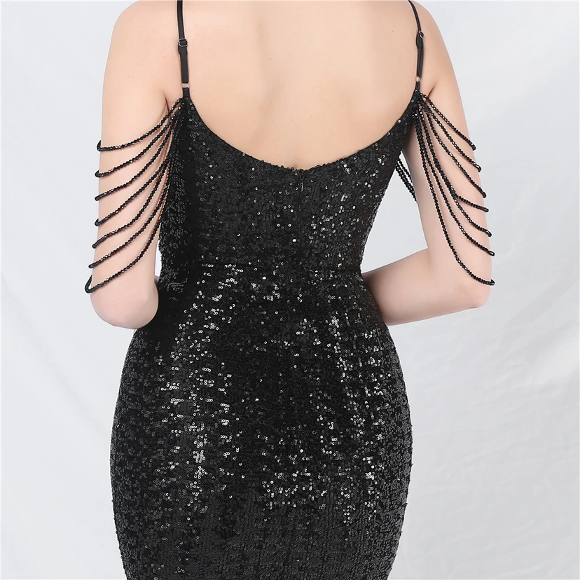 Robe de soirée longue à sequins et perles fantaisie view 70