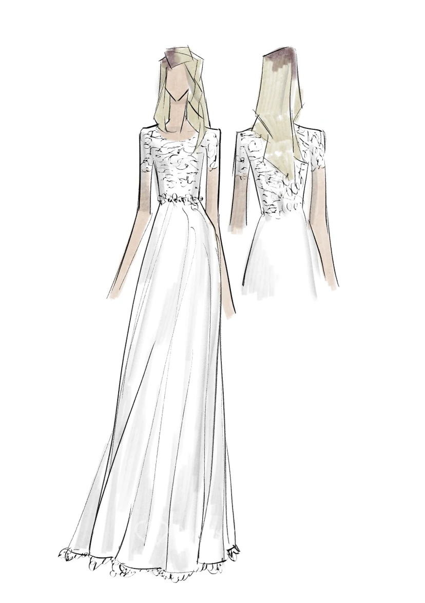 Vestido de novia bohemio de encaje, largo hasta el suelo, con mangas cortas y corte en A, con cremallera en la espalda. view 3