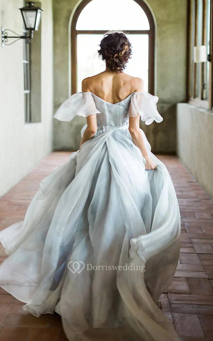 Strapless Blue Empire Chiffon Pleated Floor-length Dress view 3