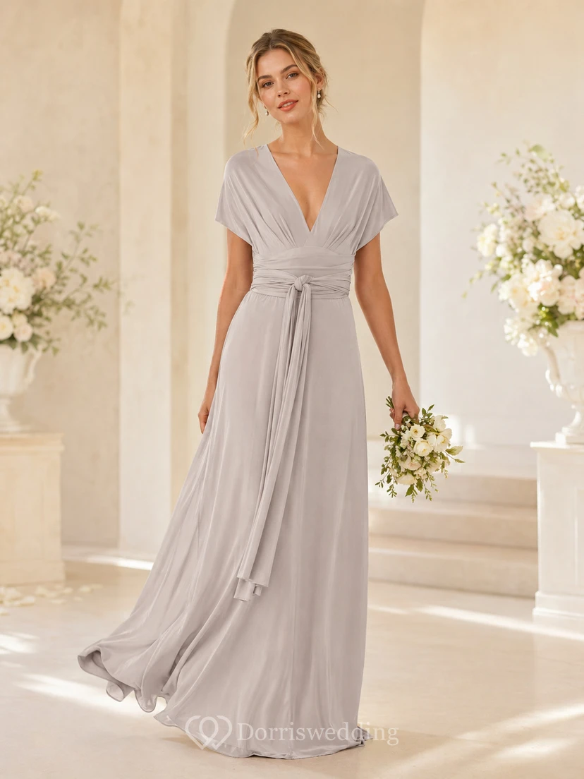 Robe de demoiselle d'honneur élégante d'inspiration grecque avec ceinture à nouer