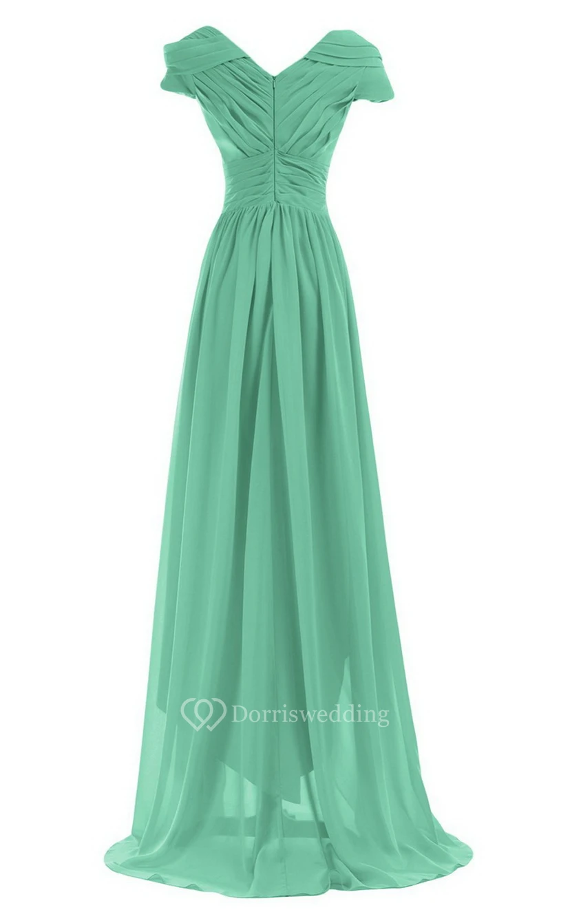 Short-sleeved Highlow Empire Ruched Chiffon Dress view 14