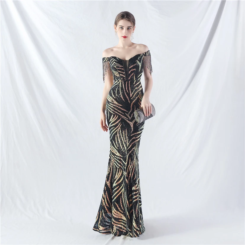 Palace Herringbone Waist Strap Heavy-Crafted Beaded High-End Evening Dress view 14