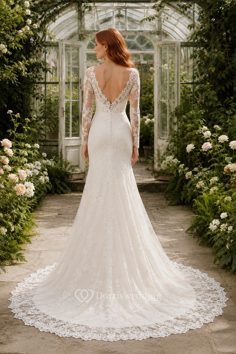 Long Sleeve Lace Mermaid Wedding Dress view 2