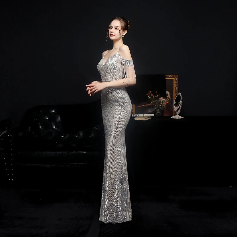 Sequined Fishtail Long Dress Performance Internet Celebrity Event Banquet Car Model Etiquette Evening Dress view 39