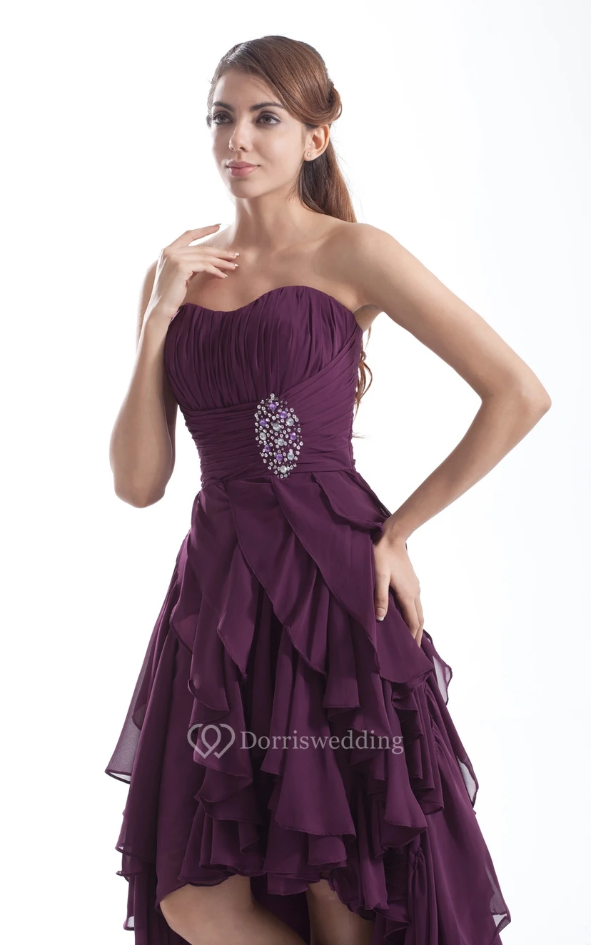 Sweetheart High-Low Dress With Beading and Cascading Ruffles view 7