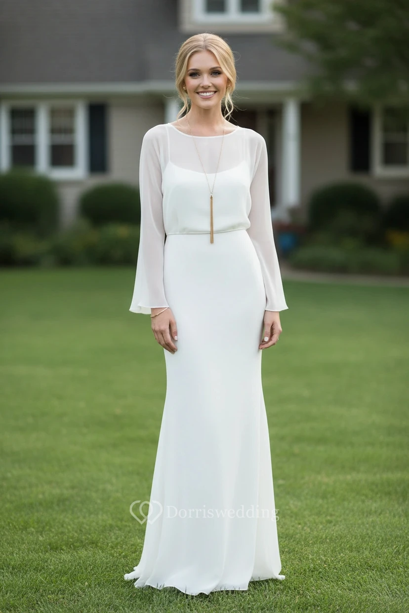 Regal Watteau Train Chiffon Bridal Dress