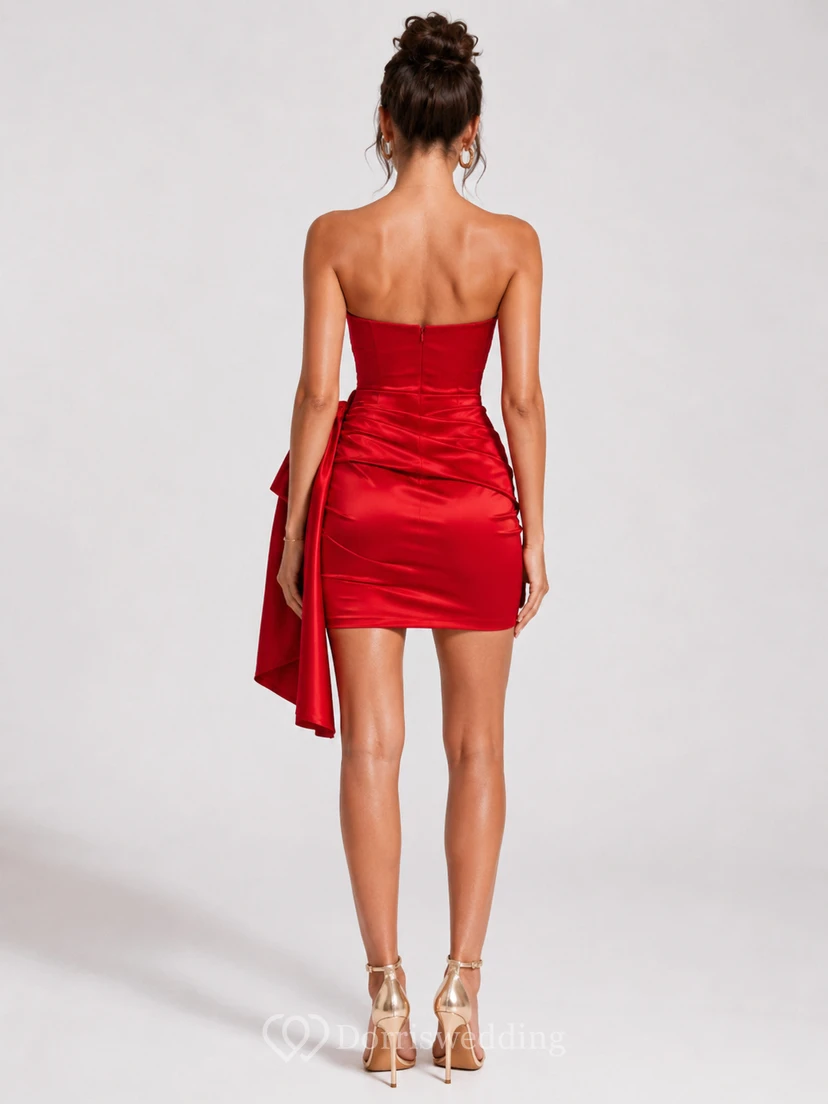 Short Bodycon Short Sweetheart Satin Homecoming Dress with Bows view 2