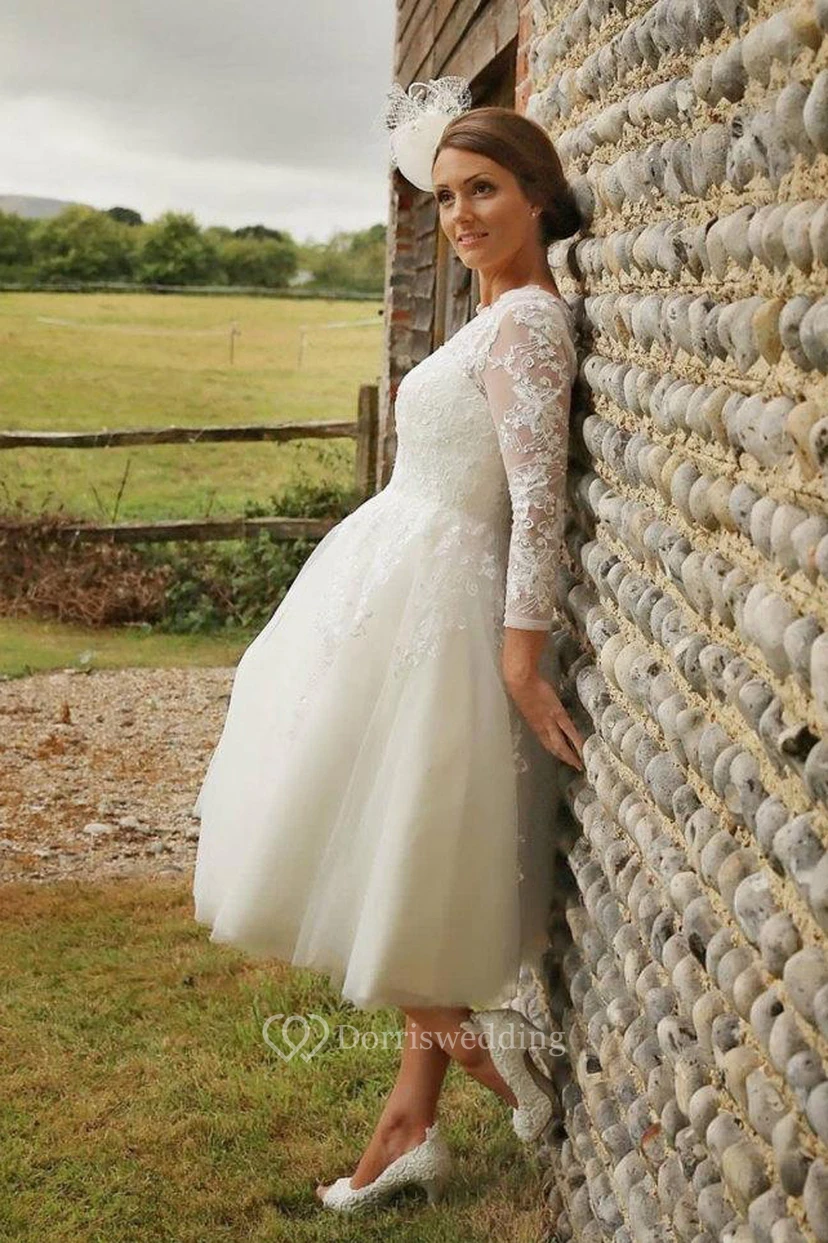Vestidos de novia vintage de talla grande de los años 50, hasta la rodilla, para novias mayores. view 3
