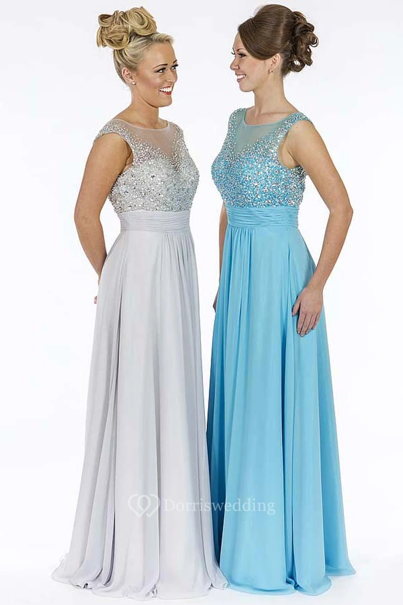 A-Line Beaded Scoop-Neck Floor-Length Sleeveless Chiffon Prom Dress view 5