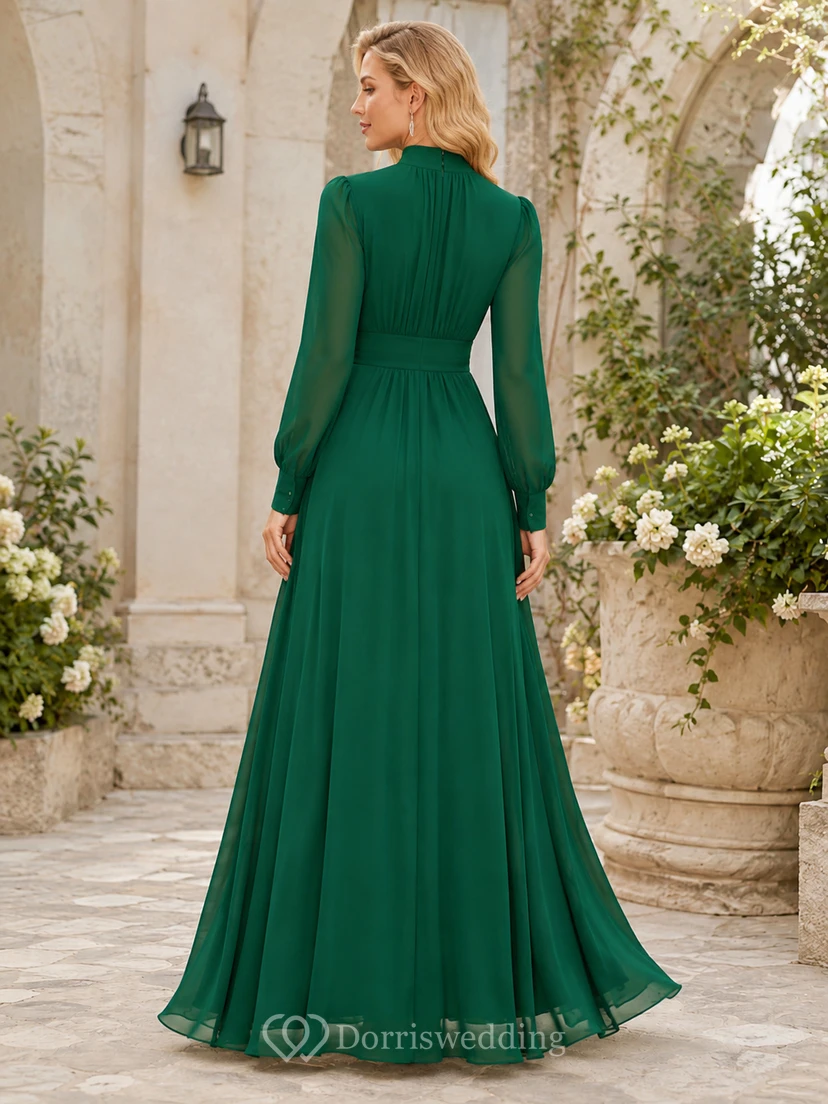 Dark Green High Neck Chiffon Formal Dress view 2