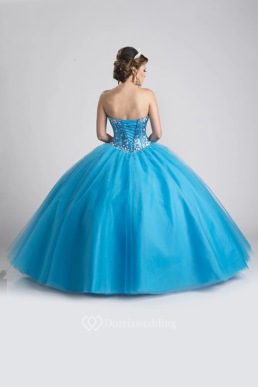 A-Line Sleeveless Tulle Ball Gown With Crystal Bodice And Removable Cap view 2