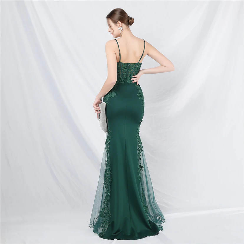Spitzen-Abendkleid mit heißer Diamant- und Fischgrätenmuster-Weste, tiefem Taillenausschnitt, schulterfreiem Design und kurzer Schleppe view 60