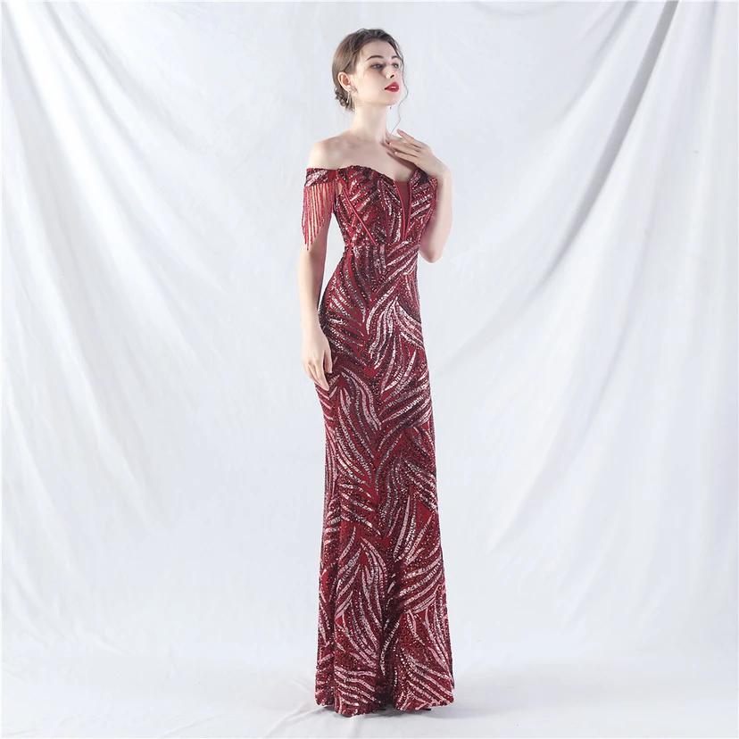 Palace Herringbone Waist Strap Heavy-Crafted Beaded High-End Evening Dress view 4