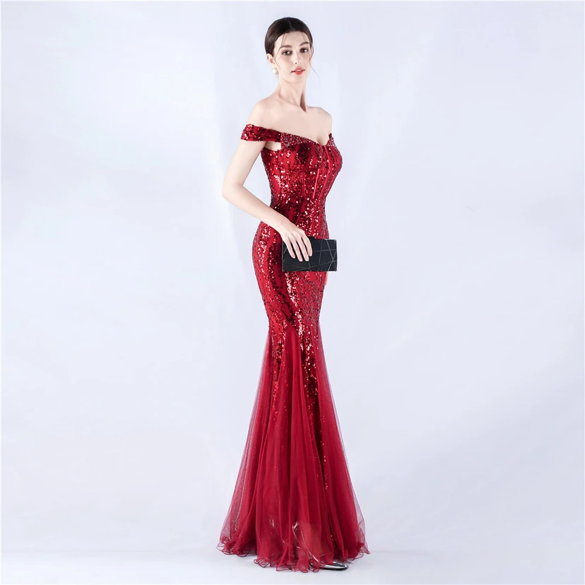 Craft Beading Mesh Sequins Evening Dress Annual Meeting Performance Host view 31