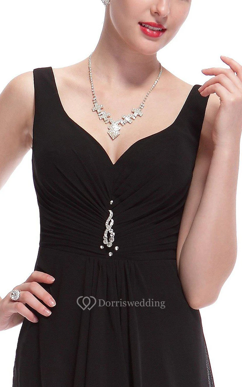 Sleeveless Asymmetrical Chiffon Dress With Illusion Style view 3