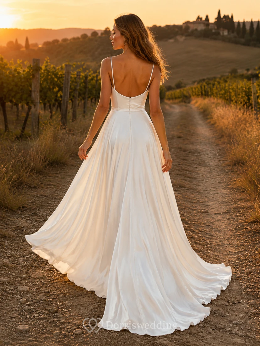 Flowing Cowl V-Neck Chiffon Vineyard Elopement Bridal Gown view 2