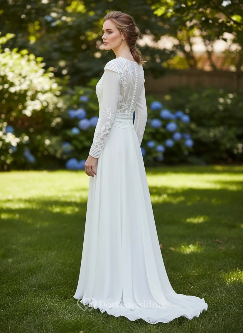 Vestido de novia plisado de gasa de corte conservador view 2
