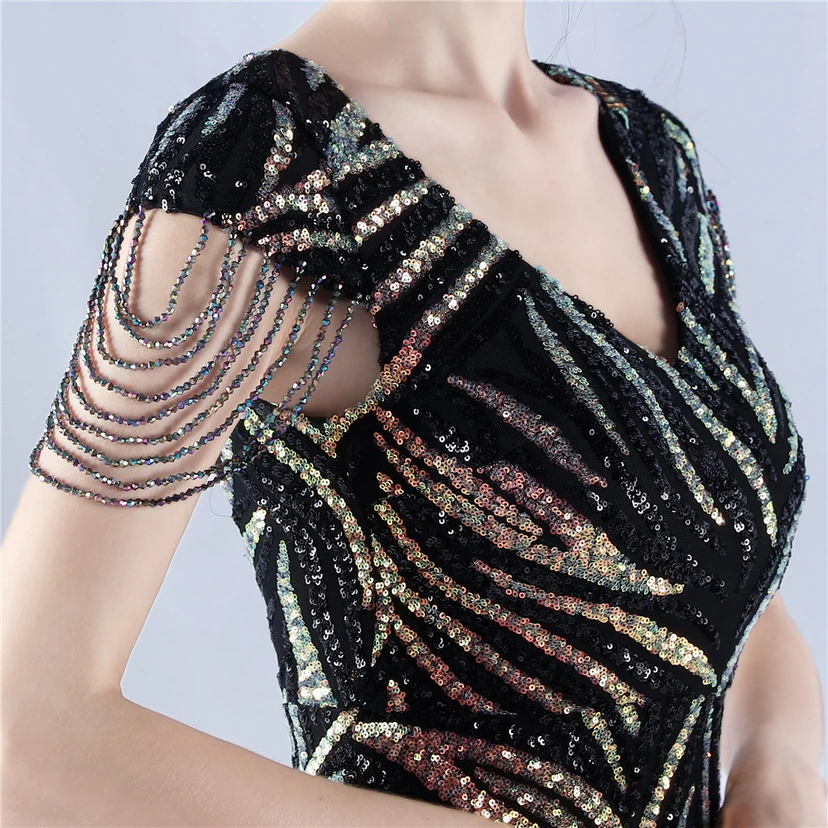 A-Line Big Swing Dress Skirt Encrypted Sequined Craft Beaded Evening Dress view 9