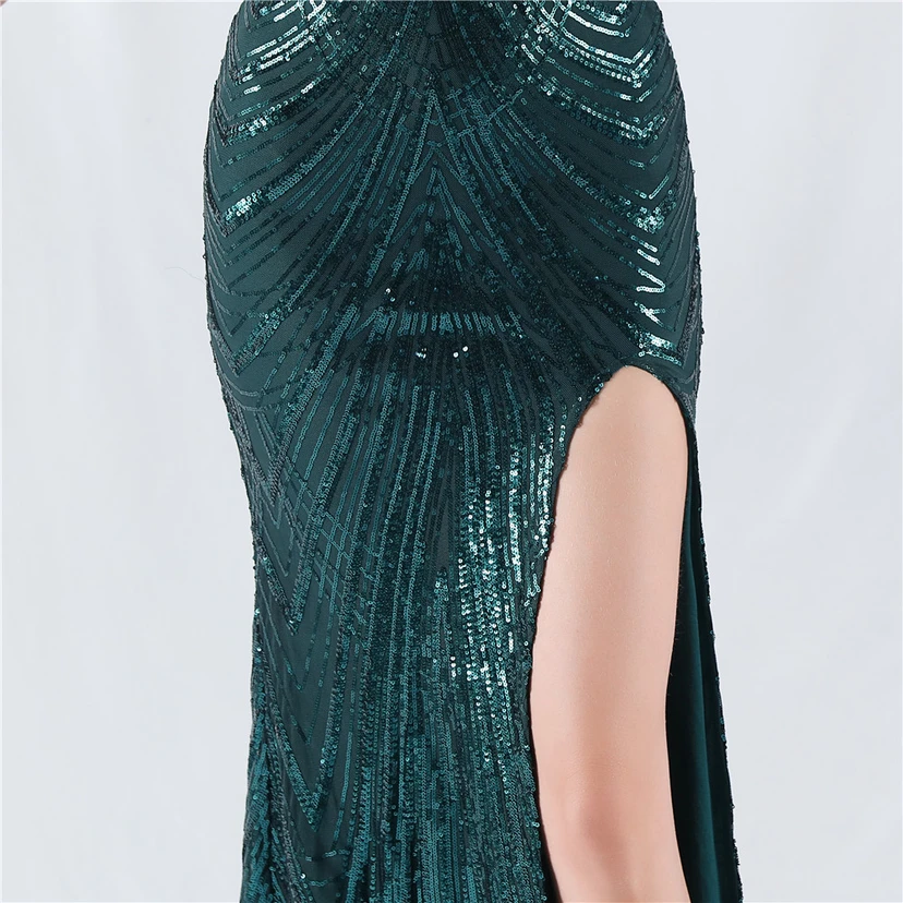 Vestido de noche asimétrico con escote alto y escote alto, adornado con cuentas florales y flores. view 29