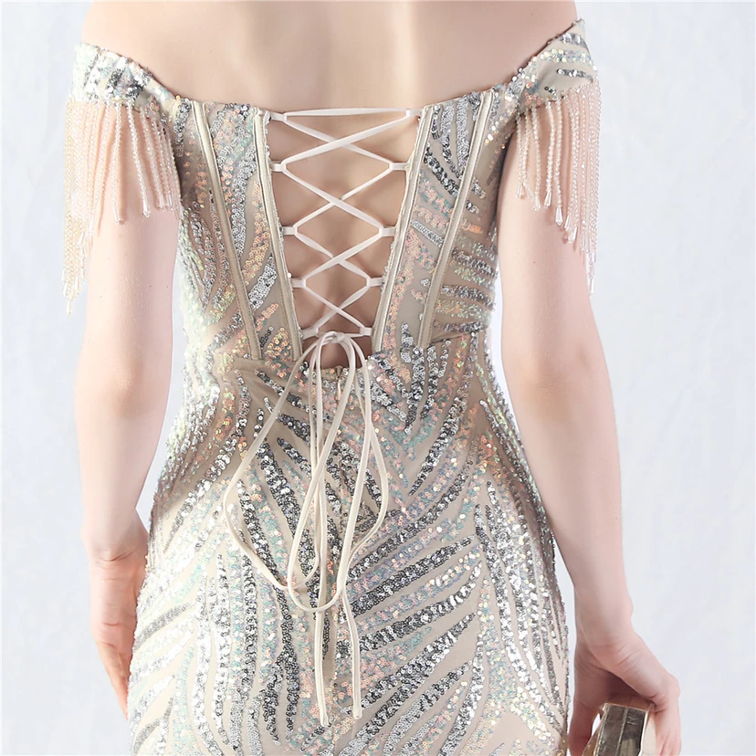 Palace Herringbone Waist Strap Heavy-Crafted Beaded High-End Evening Dress view 37
