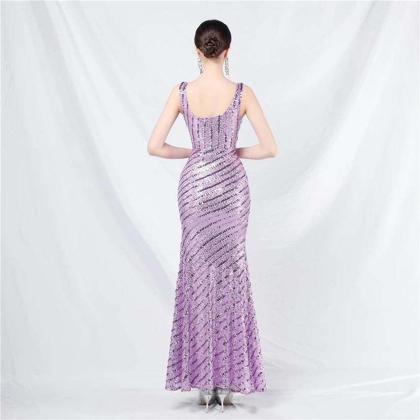 Robe de soirée longue à sequins et perles artisanales view 36