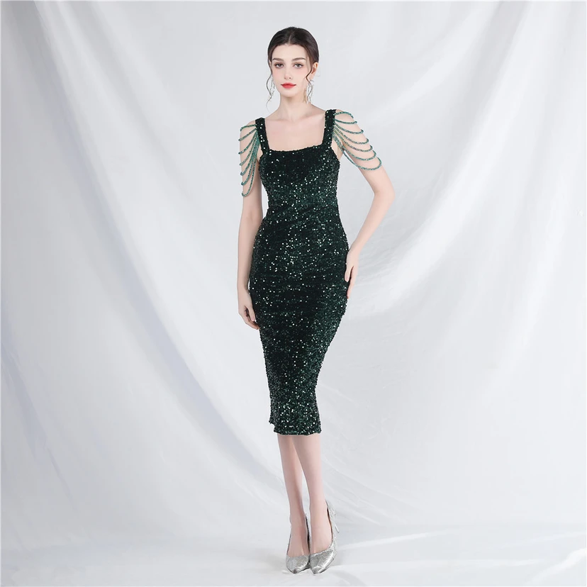 Craft Sequined Velvet Bottom Imitation Handmade Fantasy Sequin Evening Dress Daily Mini Dress view 61