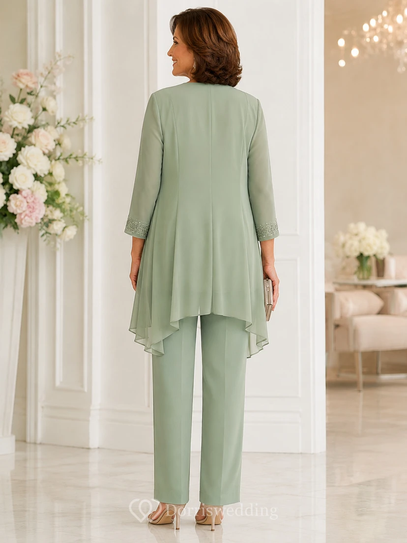 Jumpsuit, knöchellang, Rundhalsausschnitt, 3/4-Ärmel, Chiffon-Hosenanzug mit Jacke view 3