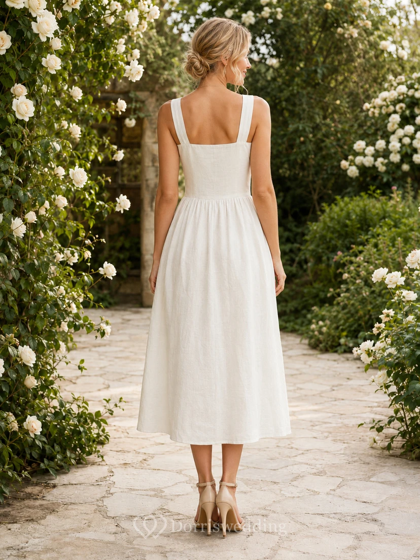 Robe de mariée mi-longue en lin à col carré pour une escapade champêtre view 2